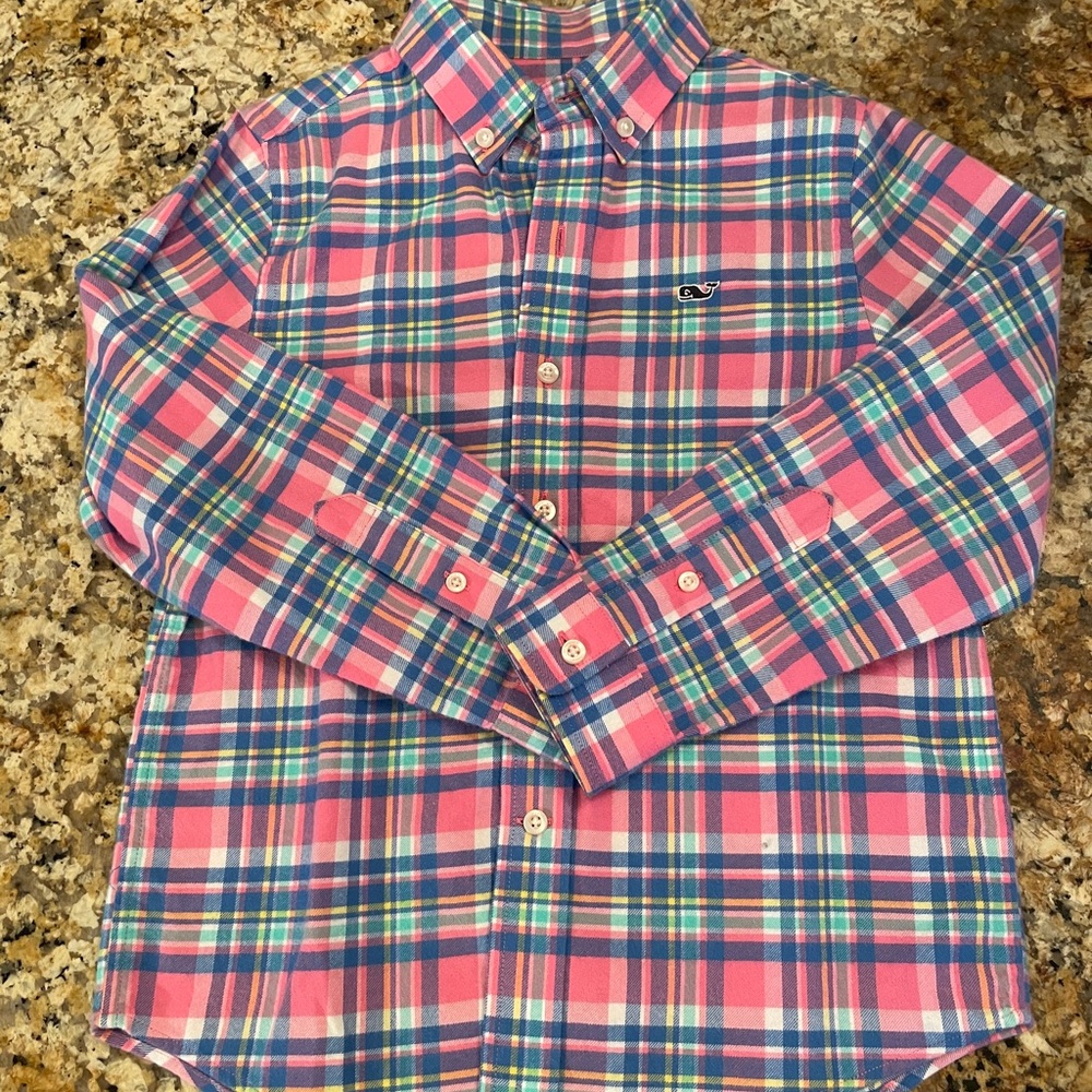 Boys Vineyard Vines Pink Plaid Flannel Shirt, 6